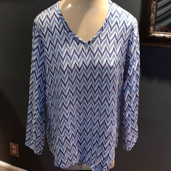 Nomadic Traders chevron blue asymmetric hem top, S - Picture 1 of 5
